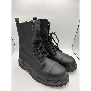 Demonia Riot-10 Black Vegan Leather Combat Boots Mens 10 Womens 12 Mid Calf Lug